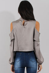 Grey Cold Shoulder Frill Layer Top - Lucy