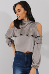 Grey Cold Shoulder Frill Layer Top - Lucy