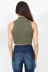 Lucy Khaki Knitted High Neck Top