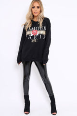 Black L'amour Paris Slogan Sweatshirt - Lucy