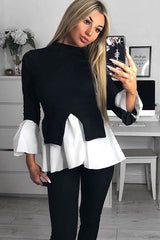 Black Ribbed Flared Shirt and Leggings Co-ord - Aafiya
