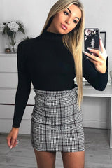 Tartan Hound-Tooth Ruffle Hem Mini Skirt - Abagail