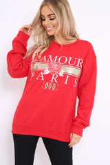 Red L'amour Paris Slogan Sweatshirt - Lucy