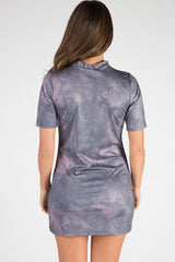 Grey Tiger Print Lace Up T Shirt Dress - Lula