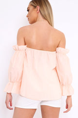 Peach Button Up Bardot Crop Top - LuLu