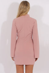 Pink High Neck Split Sleeves Bodycon Dress - Lumi