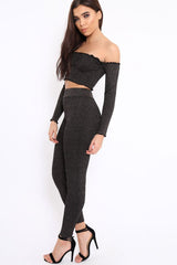 Black Shimmery Ribbed Knit Co-ord - Luna
