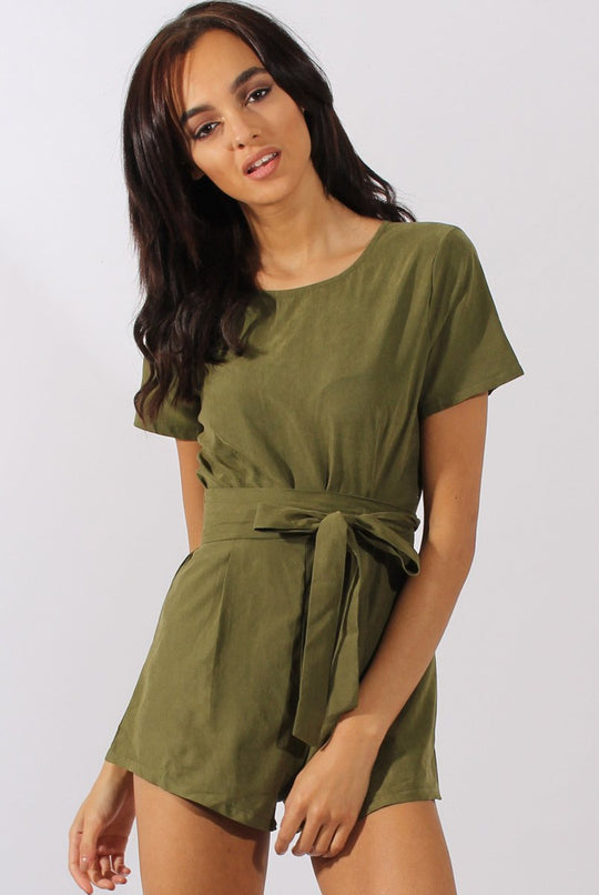 Khaki Tie Back Playsuit - Lunah