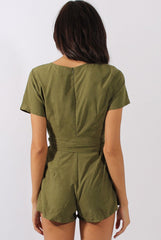 Khaki Tie Back Playsuit - Lunah