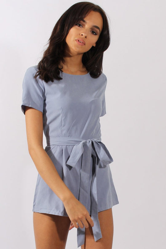 Dusty Blue Tie Back Playsuit - Lunah