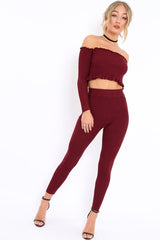 Wine Ribbed Knit Co-ord - Luna