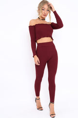 Wine Ribbed Knit Co-ord - Luna