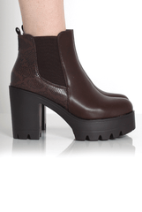 Lupe Brown Snake Platform Ankle Boots