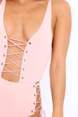 Pink Lace Up Front And Side Bodysuit - Lux