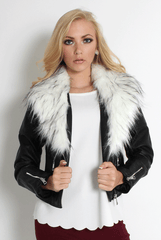 Paloma Faux Leather Black/White Fur Jacket