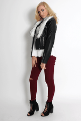 Paloma Faux Leather Black/White Fur Jacket