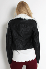 Paloma Faux Leather Black/White Fur Jacket