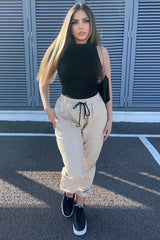 Stone Faux Leather Drawstring Waist Joggers - Persia