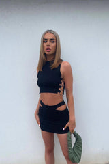 Black Side Ring Detail Ribbed Crop Top - Marisella
