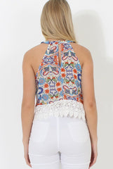 Blue High Neck Top - Lydia