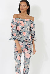 Peach Floral Off The Shoulder Co-ord- Lydia
