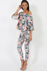 Peach Floral Off The Shoulder Co-ord- Lydia