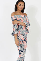 Peach Floral Off The Shoulder Co-ord- Lydia