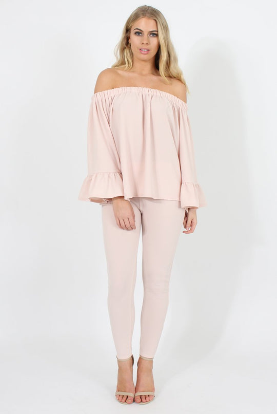 Nude Off The Shoulder Co-ord Set - Lydia