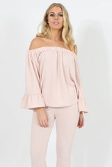 Nude Off The Shoulder Co-ord Set - Lydia