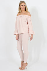 Nude Off The Shoulder Co-ord Set - Lydia