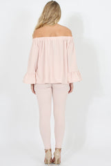 Nude Off The Shoulder Co-ord Set - Lydia