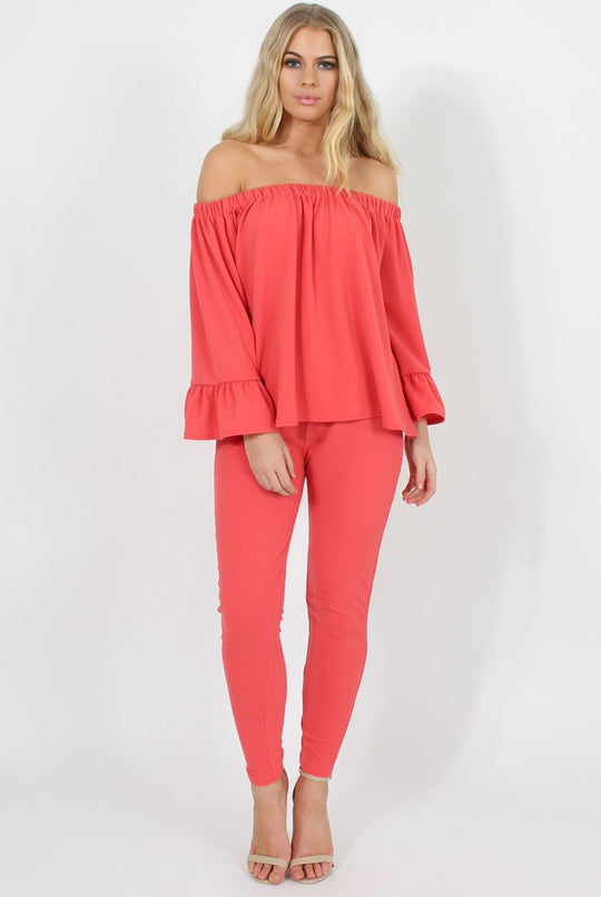 Coral Off The Shoulder Co-ord - Lydia