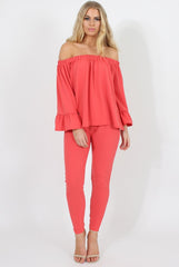 Coral Off The Shoulder Co-ord - Lydia
