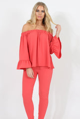 Coral Off The Shoulder Co-ord - Lydia