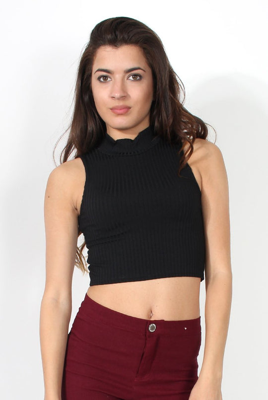 Lyla High Neck Black Crop Top