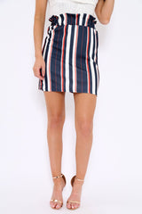 Blue Stripe Paper Bag Ruffle Hem Mini Skirt - Lynzie