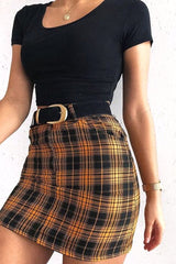 Mustard Check High Waist Mini Skirt - Lyra