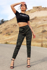 Khaki Camo Print Trousers - Lyza