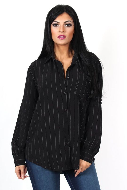 Laura Black and White Striped Shirt