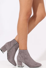 Grey Suede Metal Heel Detail Ankle Boots - Claudia