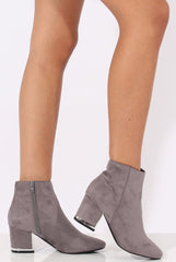 Grey Suede Metal Heel Detail Ankle Boots - Claudia