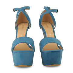 Blue Suede Cross Over Strap Platform Heels - Martha