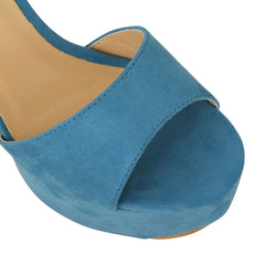 Blue Suede Cross Over Strap Platform Heels - Martha