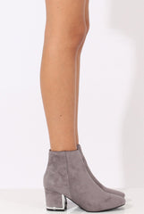 Grey Suede Metal Heel Detail Ankle Boots - Claudia