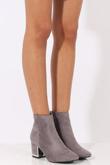 Grey Suede Metal Heel Detail Ankle Boots - Claudia