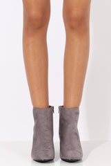 Grey Suede Metal Heel Detail Ankle Boots - Claudia
