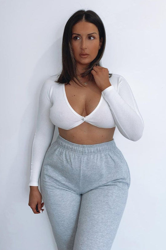 White Ribbed Button Fastening Crop Top - Francia