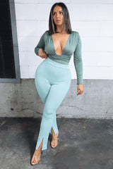 Sage Split Front Flared Trousers - Florie