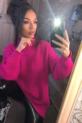 Pink Chunky Knit Jumper Dress - Maci