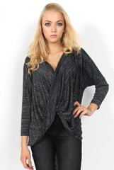 Macy Dark Grey Cross Over Dropped Hem Top